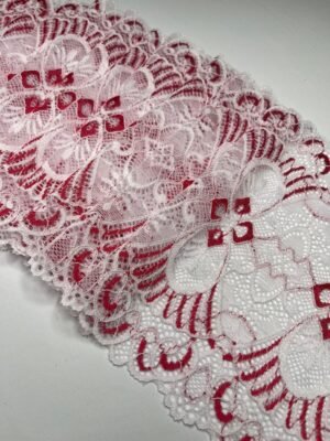Renda Bicolor Evelin 153 branca com detalhes em lichia, delicada e feminina.