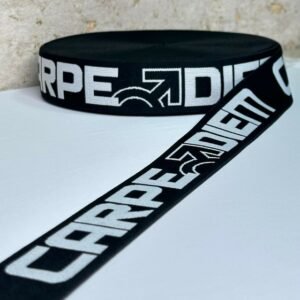 Cós de cueca Carpe Diem 40mm elástico preto e branco Evelin Tecidos