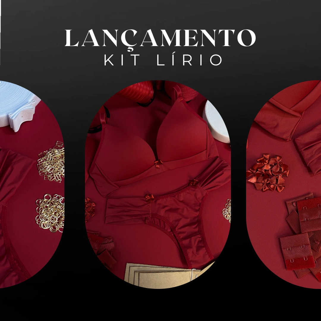 Banner do Kit de Fabricação de Lingerie Lírio da Evelin Tecidos e Aviamentos, com rendas, elásticos e aviamentos de qualidade.